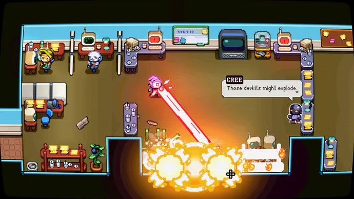 A Laser Guy egy twin-stick „anti-shooter” egy stresszes játékfejlesztőről, aki nem tudja abbahagyni a lézersugarak lövellését a szeméből