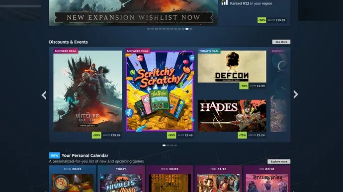 A Steam kezdőoldalán a kedvezmények és események szekciója személyre szabottabb lesz