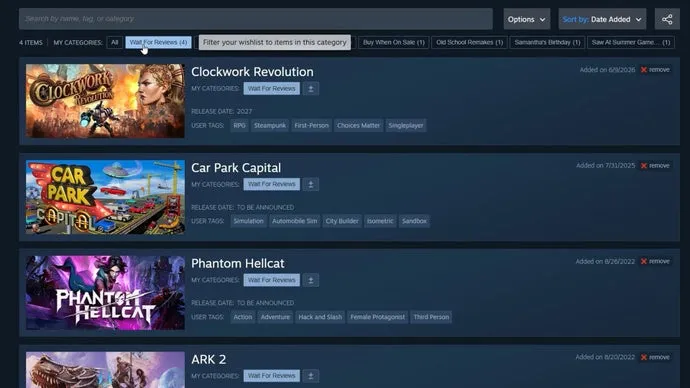 A Steam kívánságlisták mostantól kategóriákat is kapnak, így még könnyebb rendszerezni azokat a játékokat, amiket biztos megveszel a következő akcióban