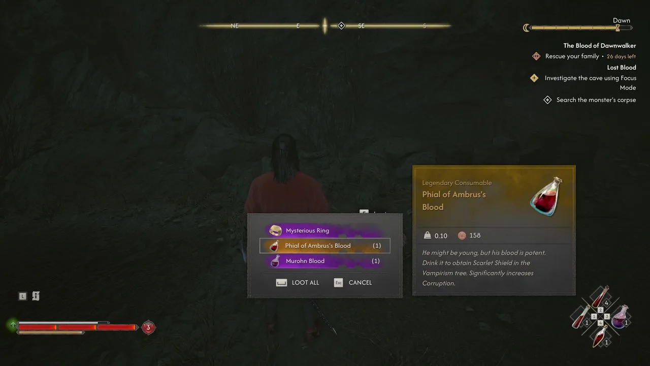 A Phial of Ambrus's Blood legendás fogyasztható tárgy a zsákmánylistában, leírása szerint Scarlet Shieldet ad