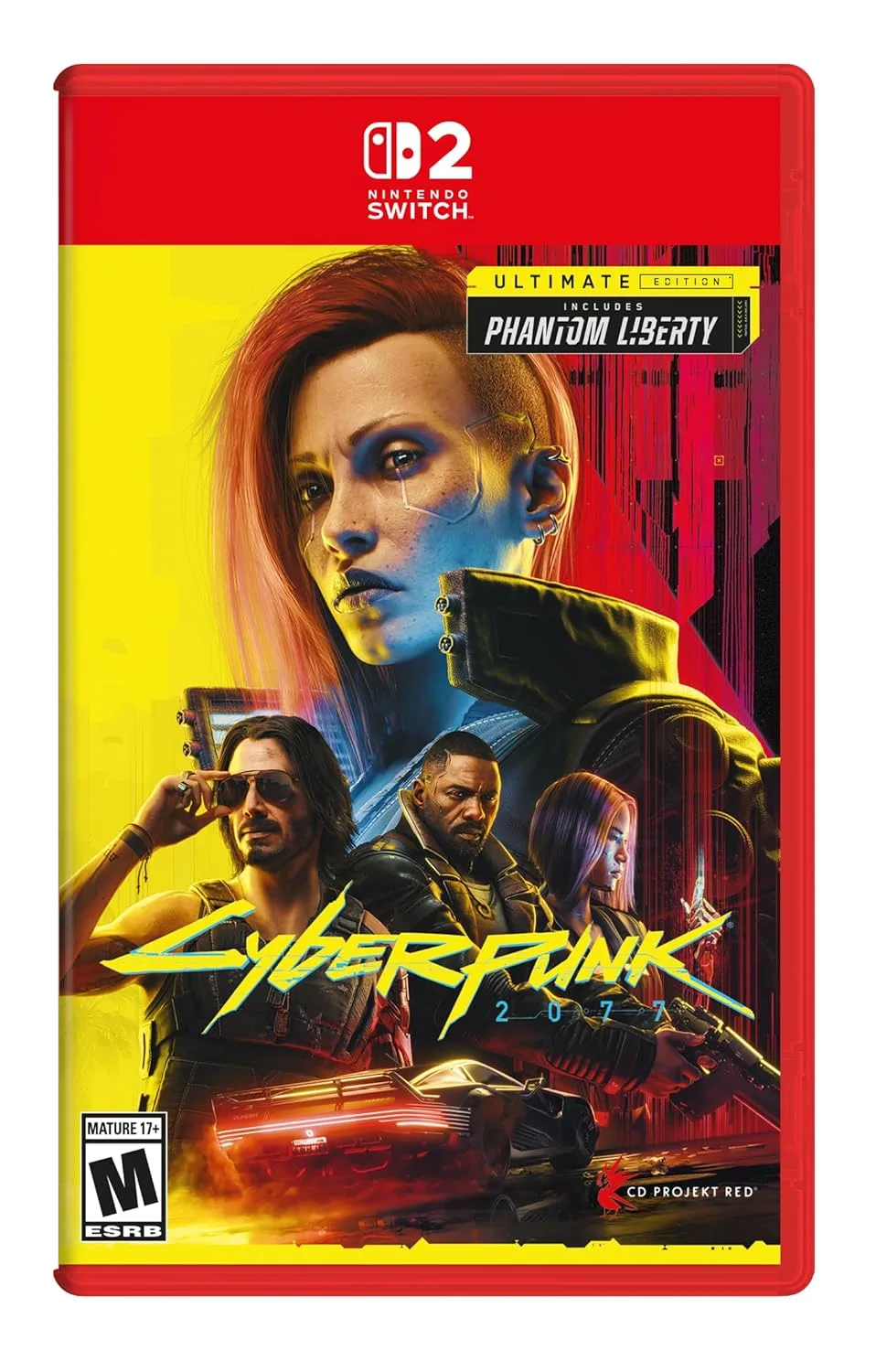 Cyberpunk 2077 Ultimate Edition Nintendo Switch 2 tokja V arcképével.