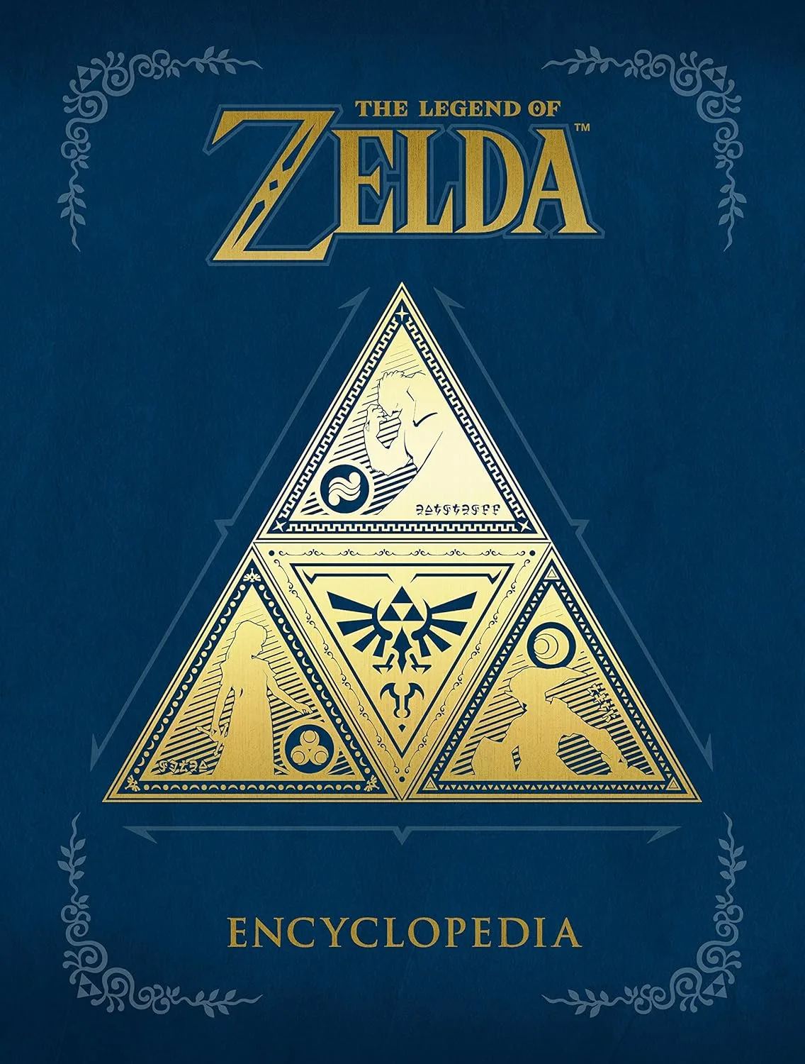 The Legend of Zelda Encyclopedia kék borítója arany triforce-motívummal.